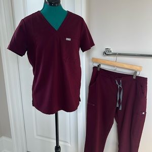 Burgundy Figs scrubs set small top, medium pants